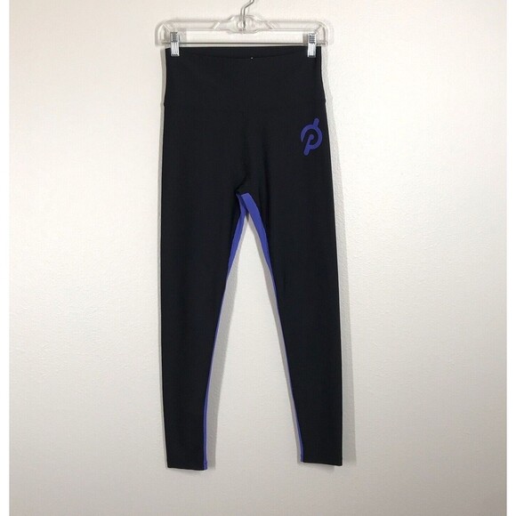 Peloton Women's Black Purple Show Up Rib Leggings Size Large Activewear Cycling - Picture 1 of 8